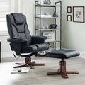 Malmo Black Faux Leather Recliner Chair - with Walnut Legs Footstool