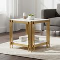 Belini End Table  White Sintered Stone and Gold