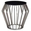 Ackley Side Table - Round - Black Glass - Silver Legs