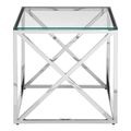 Allure End Table - Square - Clear Glass - Silver Cross Base