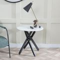 Clearance - Chopstick White Glass Round Side Table with Black Metal Legs