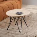 Prunus Side Table - Round - Beige Travertine Effect - with Black Hairpin Legs