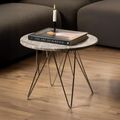 Prunus Side Table - Round - Brown Marble - with Chrome Hairpin Legs
