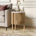 Soho Oak Side Table - 1 Door - Story Round Slatted - White Marble Top
