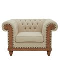 Cabra Chesterfield Armchair - Cream Fabric with Mahogany Wood