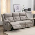 Berkeley 3 Seater Recliner Sofa - Light Grey Leather Look Fabric