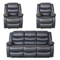Conrad Manual Recliner Sofa Set - Black Leather - 3+1+1 Seater