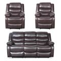 Conrad Manual Recliner Sofa Set - Brown Leather - 3+1+1 Seater