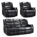 Galaxy Electric Recliner Sofa Set - Black Faux Leather - 3+1+1 Seater