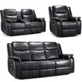 Galaxy Electric Recliner Sofa Set - Black Faux Leather - 3+2+1 Seater