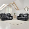 Galaxy Electric Recliner Sofa Set - Black Faux Leather - 3+2 Seater