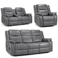 Galaxy Electric Recliner Sofa Set - Grey Faux Leather - 3+2+1 Seater