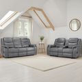 Galaxy Electric Recliner Sofa Set - Grey Faux Leather - 3+2 Seater