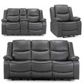 Harald Electric Recliner Sofa Set - Grey Faux Leather - 3+2+1 Seater