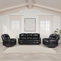 Myra Manual Recliner Sofa Set - Black Faux Leather - 3+2+1 Seater