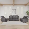 Myra Manual Recliner Sofa Set - Grey Faux Leather - 3+2+1 Seater