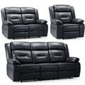Novie Manual Recliner Sofa Set - Black Faux Leather - 3+2+1 Seater