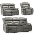 Novie Manual Recliner Sofa Set - Grey Faux Leather - 3+2+1 Seater