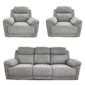 Owen Electric Recliner Sofa Set - Grey Fabric - 3+1+1 Seater