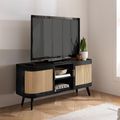 Noah Small TV Unit - 100cm - Black and Rattan