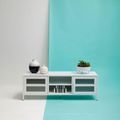 Acier Metal TV Unit - 2 Door - White - 150cm