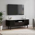 Soho Black TV Unit - 130cm - Slatted Small Storage - White Marble Top