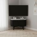 Soho Black TV Unit - Slatted Corner Storage - White Marble Top
