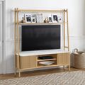 Soho Oak TV Unit - Slatted Ladder Large Storage - White Marble Top