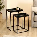 Nest of Tables - Black and Gold Glass - Set of 2 - Tray