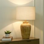 Table Lamp - Brown Travertine - Cream Polyresin