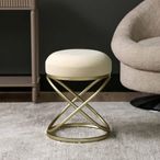 Rizzo Footstool - Round - Cream Velvet Fabric
