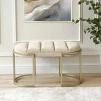 Hall Bench - Oval Small - Cream Velvet Fabric and Champagne Metal