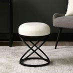 Rizzo Footstool - Round - White Boucle Fabric & Black Metal
