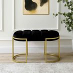 Hall Bench - Oval - Black Velvet Fabric and Gold Metal