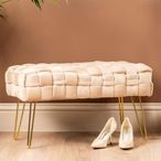 Hall Bench - Dark Cream Velvet Fabric and Gold Hairpin Legs