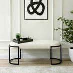 Hall Bench - Oval - White Boucle Fabric and Black Metal