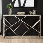 Azaria Console Table - Glass and Chrome - Geometric Base