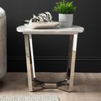 Meghan End Table - Square - Grey Marble and Chrome