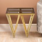 End Table - Square - Smoked Glass and Gold Metal