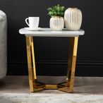 Meghan End Table - Square - White Marble Effect and Gold Metal