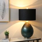 Table Lamp - Black Linen and Green Abstract Glass