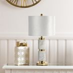Table Lamp - Cream Velvet Fabric - White Marble