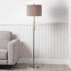 Floor Lamp - Grey Faux Silk and White Marble