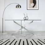 Nova Dining Table - 6 Seater - 160cm - Glass and Chrome Intersected Legs