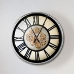 Wall Clock - Round - Industrial Silver and Gold Gears