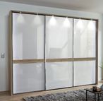 Rialto Sliding Wardrobe - 3 Door - White Glass and Oak Trim