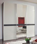 Rialto Sliding Wardrobe - 3 Door Mirror - White Glass and Graphite Trim