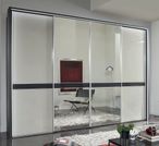 Rialto Sliding Wardrobe - 4 Door Mirror - White Glass and Graphite Trim - 330cm