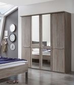 Dakar 2 Wardrobe - 4 Door Mirror - Dark Rustic Oak