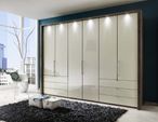Loft Wardrobe - 6 Door Bi Fold - Magnolia Glass and Oak Carcase - 6 Drawers